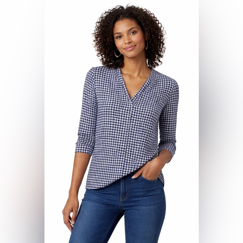 💙 NWOT! Charter Club Navy Gingham Blouse